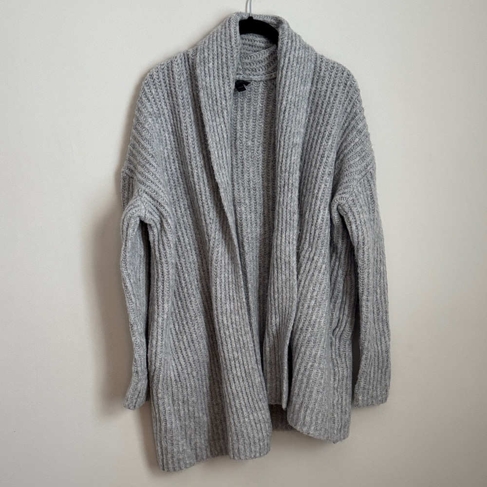 J. CREW VINTAGE HOLIDAY 2007 RIBBED SHAWL CARDIGAN HEATHER GREY SILVER